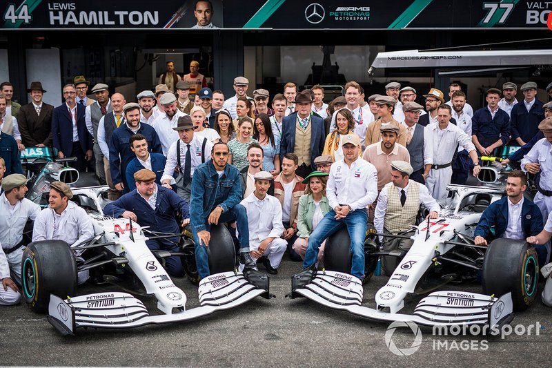 Lewis Hamilton, Mercedes AMG F1, Toto Wolff, Executive Director (Business), Mercedes AMG, Esteban Ocon, Mercedes AMG F1, Valtteri Bottas, Mercedes AMG F1 and Esteban Gutierrez, Mercedes AMG F1 during Mercedes AMG F1 team photographer to celebrate 125th year in motorsport