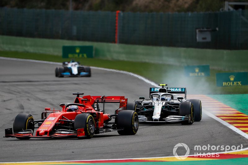 Sebastian Vettel, Ferrari SF90, Valtteri Bottas, Mercedes AMG W10