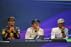 The post race FIA Press Conference (L to R): second place Daniel Ricciardo, Red Bull Racing; Race winner Nico Rosberg, Mercedes AMG F1; third place Lewis Hamilton, Mercedes AMG F1