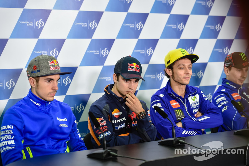 Maverick Viñales, Team Suzuki MotoGP; Dani Pedrosa, Repsol Honda Team; Valentino Rossi, Yamaha Factory Racing