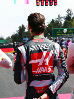Esteban Gutierrez, Haas F1 Team as the grid observes the national anthem