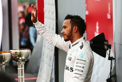 Lewis Hamilton, Mercedes AMG F1 celebrates his third position on the podium