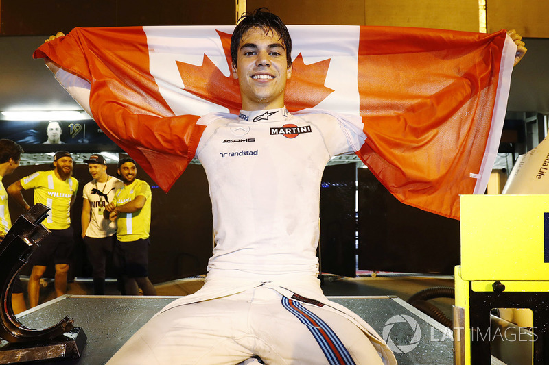 Lance Stroll, Williams, merayakan podium GP Azerbaijan 2017