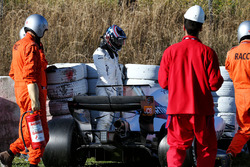 Lance Stroll, Williams FW40 crashed into a tyre barrier