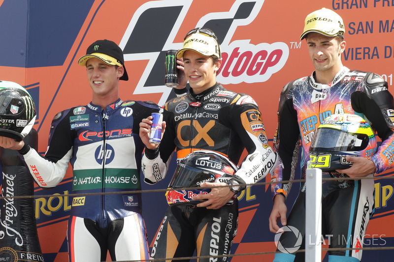 Podio: 1º Marc Márquez, 2º Pol Espargaró, 3º Andrea Iannone