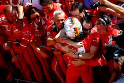 Race winner Sebastian Vettel, Ferrari, celebrates in Parc Ferme