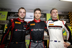 Top 3 after Qualifying; First place Edoardo Mortara, Audi Sport Team WRT Audi R8 LMS; second plce Laurens Vanthoor, Audi Sport Team WRT Audi R8 LMS; third place Earl Bamber, Manthey Racing Porsche 911 GT3-R