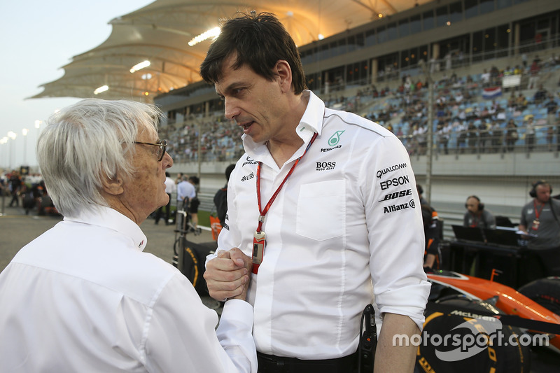 Bernie Ecclestone, Chairman Emiritus of Formula 1, Toto Wolff, Executive Director Mercedes