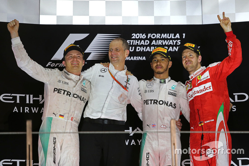 Podio: Ganador de la carrera Lewis Hamilton, Mercedes AMG F1, segundo lugar Nico Rosberg, Mercedes AMG F1 y tercer lugar Sebastian Vettel, Ferrari