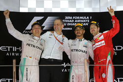 Race winner Lewis Hamilton, Mercedes AMG F1, second place Nico Rosberg, Mercedes AMG F1 , third place Sebastian Vettel, Ferrari