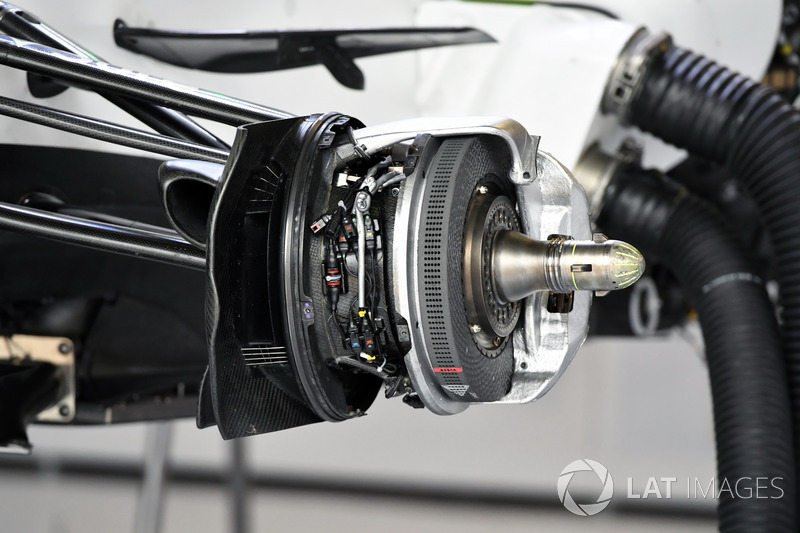Williams FW40 front brake and wheel hub detail