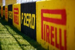 Pirelli signage along the pit straight