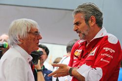 (L to R): Bernie Ecclestone, with Maurizio Arrivabene, Ferrari Team Principal