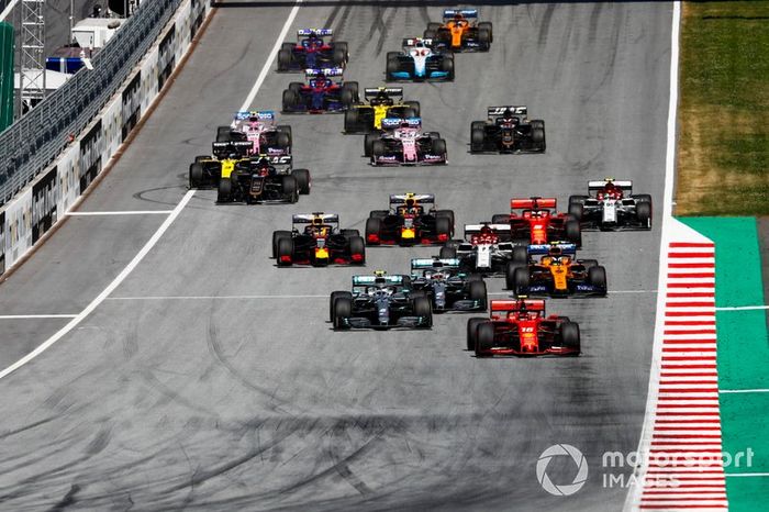 Charles Leclerc, Ferrari SF90, Valtteri Bottas, Mercedes AMG W10, Lewis Hamilton, Mercedes AMG F1 W10, Lando Norris, McLaren MCL34, Kimi Raikkonen, Alfa Romeo Racing C38, Sebastian Vettel, Ferrari SF90, Max Verstappen, Red Bull Racing RB15