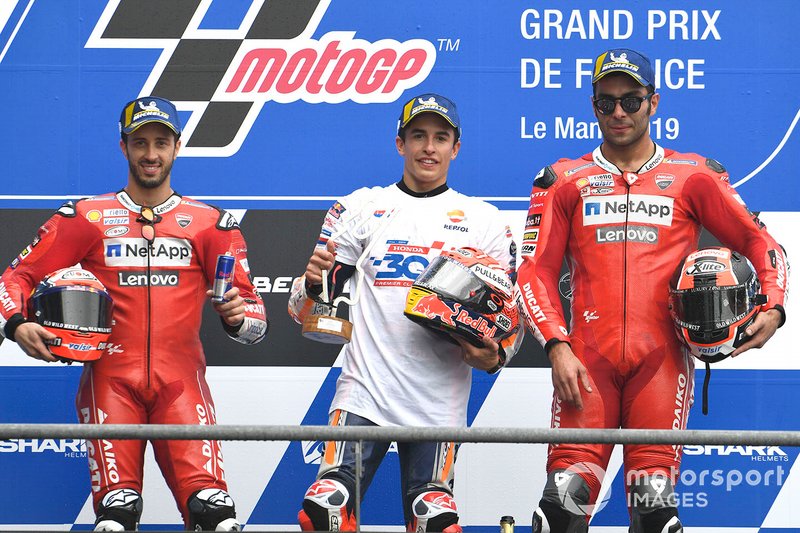 2019 : 1. Marc Márquez, 2. Andrea Dovizioso, 3. Danilo Petrucci