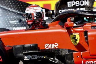 The helmet and car of Charles Leclerc, Ferrari SF90, after Qualifying