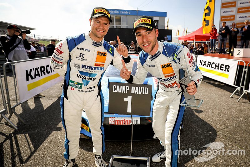 The winners, Patrick Niederhauser, Kelvin van der Linde, Audi R8 LMS GT3, HCB Rutronik Racing