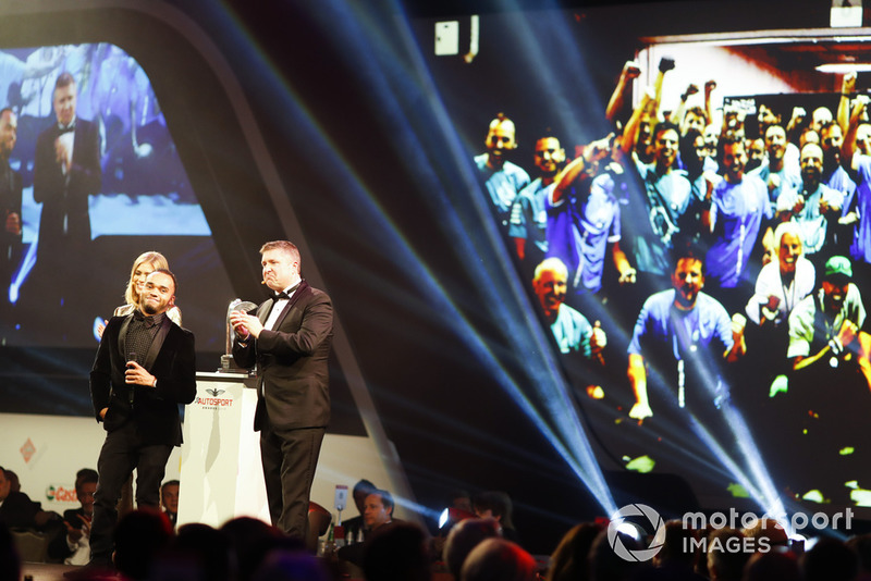 Nicolas Hamilton, brother of F1 World Champion Lewis Hamilton on stage to accept the British Competition Driver and International Racing Driver awards