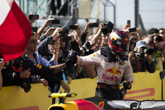 Max Verstappen, Red Bull Racing, 2nd position, celebrates in Parc Ferme