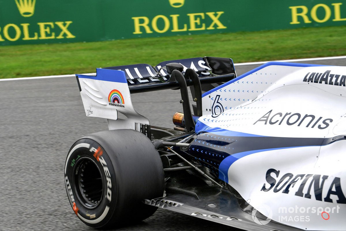 El alerón trasero del monoplaza de Nicholas Latifi, Williams FW43