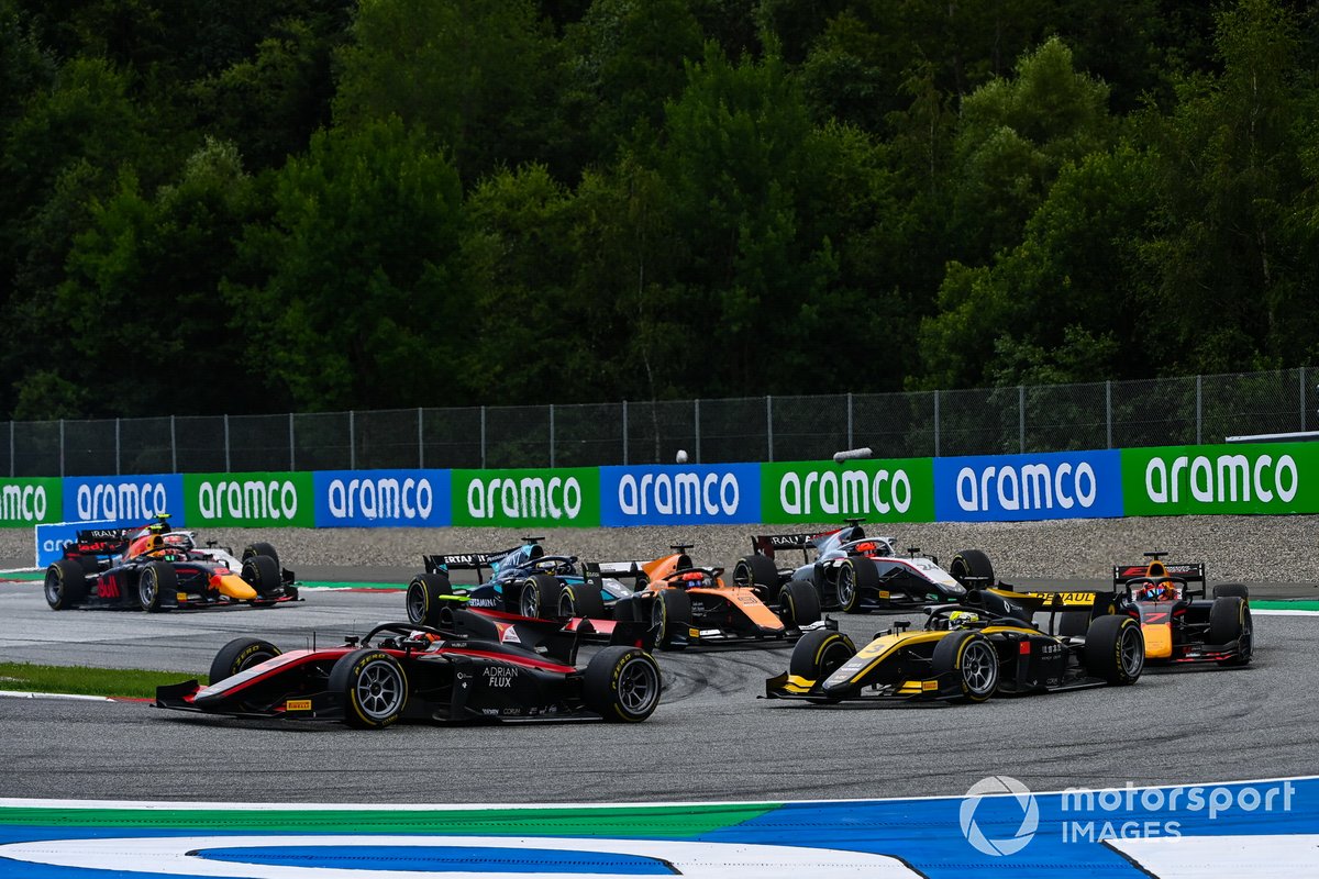 Callum Ilott, UNI-Virtuosi, Guanyu Zhou, UNI-Virtuosi Yuki Tsunoda, Carlin, Jack Aitken, Campos Racing and Nikita Mazepin, Hitech Grand Prix