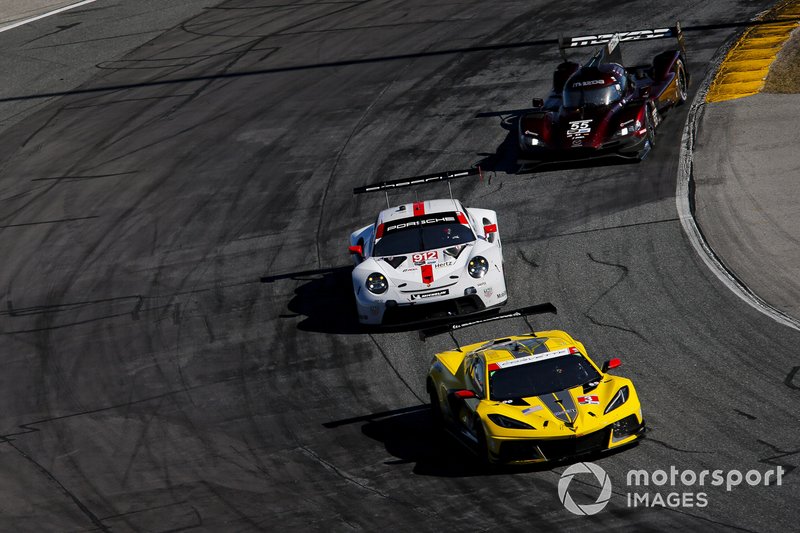 #3 Corvette Racing Corvette C8.R, GTLM: Antonio Garcia, Jordan Taylor, Nicky Catsburg, #912 Porsche GT Team Porsche 911 RSR - 19, GTLM: Laurens Vanthoor, Earl Bamber, Mathieu Jaminet, #55 Mazda Team Joest Mazda DPi, DPi: Jonathan Bomarito, Harry Tincknell, Ryan Hunter-Reay