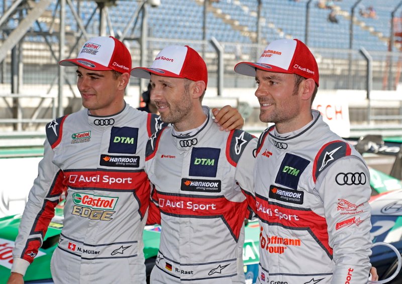 Top 3 dopole Qualifiche, Pole sitter René Rast, Audi Sport Team Rosberg, Jamie Green, Audi Sport Team Rosberg, Nico Müller, Audi Sport Team Abt Sportsline