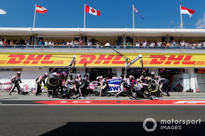 Lance Stroll, Racing Point RP19, fa uno pit stop