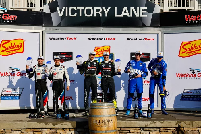#14 Vasser Sullivan Racing w/Dreyer & Reinbold Lexus RC F GT3: Jack Hawksworth, Ben Barnicoat, James Calado, #1 Paul Miller Racing BMW M4 GT3 EVO: Neil Verhagen, Connor De Phillippi, Antonio Garcia, #64 Ford Racing Ford Mustang GT3: Ben Barker, Dennis Ols