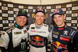 Le vainqueur Mattias Ekström, EKS RX Audi S1 (au centre), le 2e Petter Solberg, PSRX Citroën DS3 RX (à gauche), et le 3e Timmy Hansen, Peugeot Hansen 208 WRX