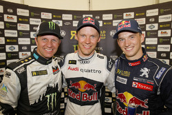 Le vainqueur Mattias Ekström, EKS RX Audi S1 (au centre), le 2e Petter Solberg, PSRX Citroën DS3 RX (à gauche), et le 3e Timmy Hansen, Peugeot Hansen 208 WRX
