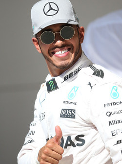 Lewis Hamilton, Mercedes AMG F1 celebrates his pole position in parc ferme