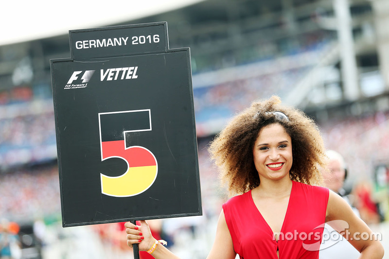 Grid girl for Sebastian Vettel, Ferrari