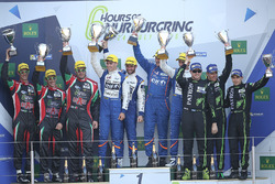 Podium LM P2: first place Gustavo Menezes, Nicolas Lapierre, Stéphane Richelmi, Signatech, second place Ricardo Gonzalez, Filipe Albuquerque, Bruno Senna, RGR Sport by Morand, third place Ryan Dalziel, Pipo Derani, Christopher Cumming, Extreme Speed Motorsports
