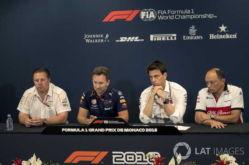 Zak Brown, McLaren Racing CEO, Christian Horner, Red Bull Racing Team Principal, Toto Wolff, Mercedes AMG F1 Director of Motorsport and Frederic Vasseur, Sauber, Team Principal in the Press Conference