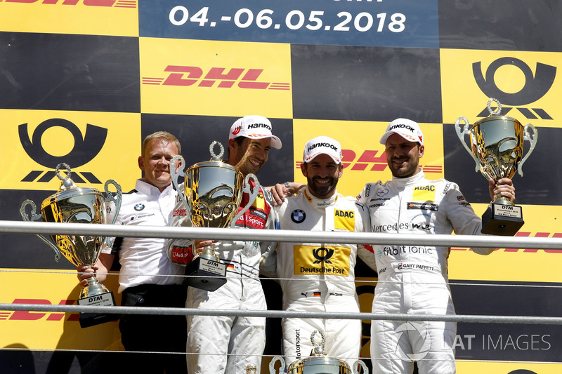 Podium: Race winner Timo Glock, BMW Team RMG, second place Mike Rockenfeller, Audi Sport Team Phoenix, third place Gary Paffett Mercedes-AMG Team HWA, Stefan Reinhold, Team principal, BMW Team RMG