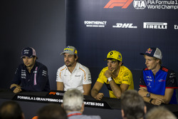 Sergio Perez, Force India, Fernando Alonso, McLaren, Carlos Sainz Jr., Renault Sport F1 Team and Brendon Hartley, Scuderia Toro Rosso in the Press Conference