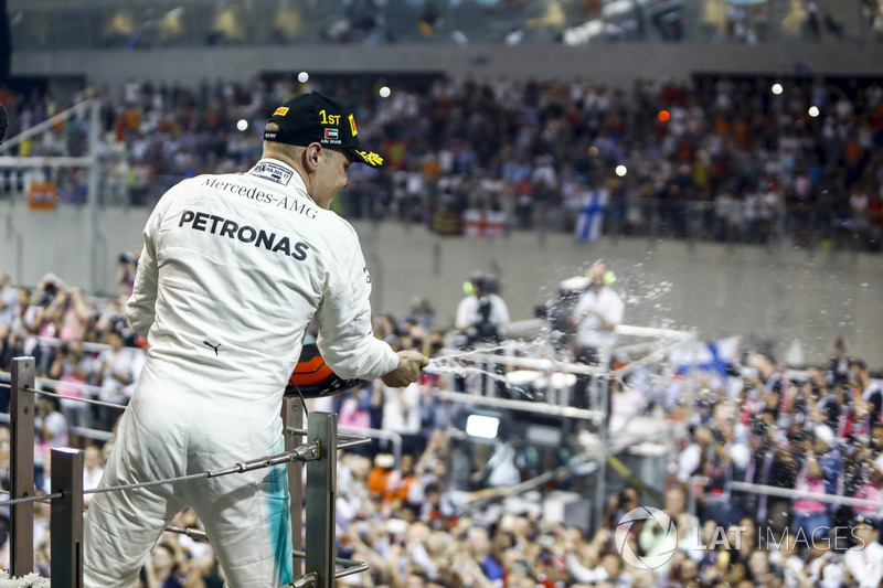 Valtteri Bottas, Mercedes AMG F1, celebrates his win on the podium