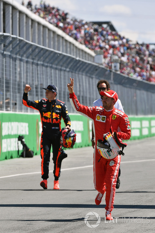 Sebastian Vettel, Ferrari celebrates in parc ferme