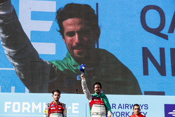 Daniel Abt, Audi Sport ABT Schaeffler, Lucas di Grassi, Audi Sport ABT Schaeffler, andSébastien Buemi, Renault e.Dams, celebrate on the podim after the race