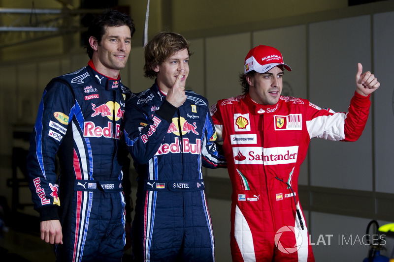 Top3 after qualifying: Sebastian Vettel, Red Bull Racing, Mark Webber, Red Bull Racing, Fernando Alonso, Ferrari