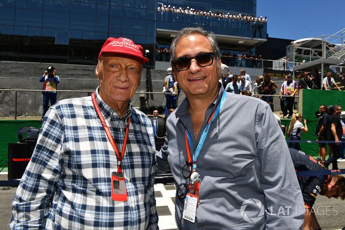 Niki Lauda, Presidente no ejecutivo de Mercedes AMG F1, Alejandro Soberón, Presidente y CEO de Grupo CIE y Presidente de Fórmula 1 Gran Premio de México