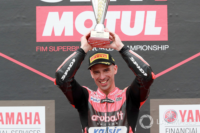 Podium: race winner Marco Melandri, Aruba.it Racing-Ducati SBK Team