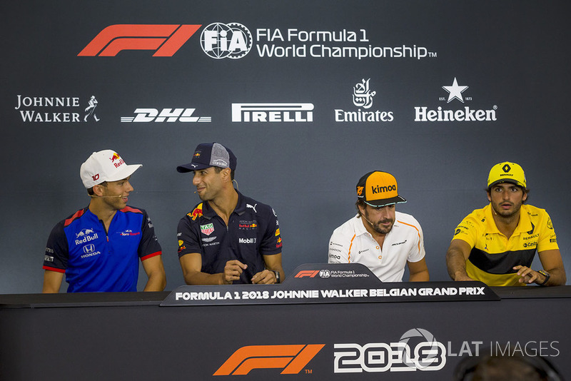 Pierre Gasly, Scuderia Toro Rosso Toro Rosso, Daniel Ricciardo, Red Bull Racing, Fernando Alonso, McLaren and Carlos Sainz Jr., Renault Sport F1 Team in the Press Conference