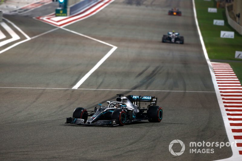 Lewis Hamilton, Mercedes AMG F1 W10, leads Valtteri Bottas, Mercedes AMG W10