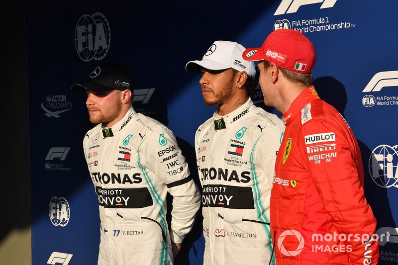Valtteri Bottas, Mercedes AMG F1, Lewis Hamilton, Mercedes AMG F1 y Sebastian Vettel, Ferrari