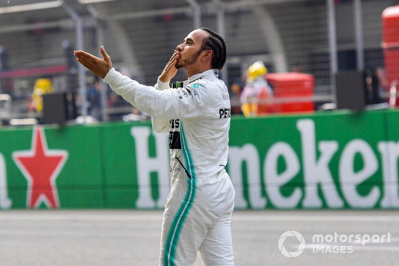 Lewis Hamilton, Mercedes AMG F1, 1st position, celebrates with the crowd after the race