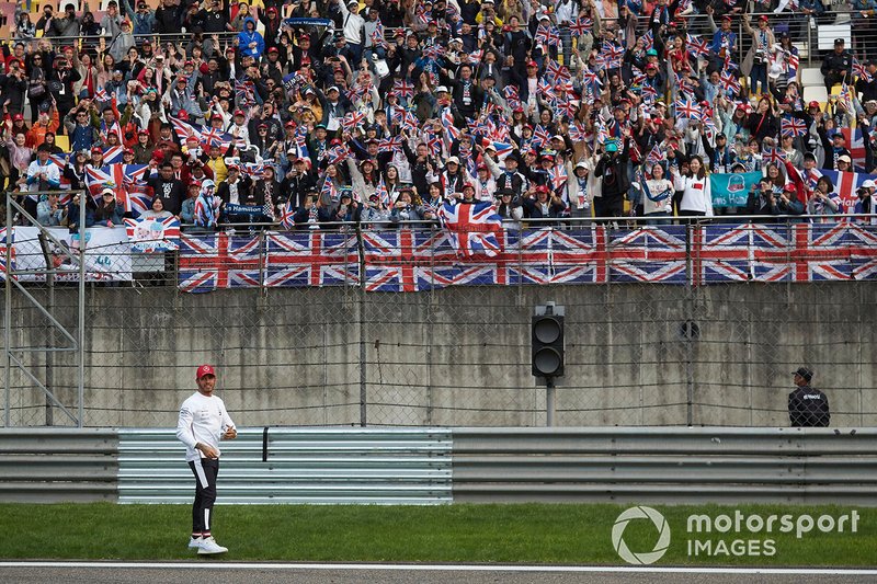 Race winner Lewis Hamilton, Mercedes AMG F1, in front of his supporters