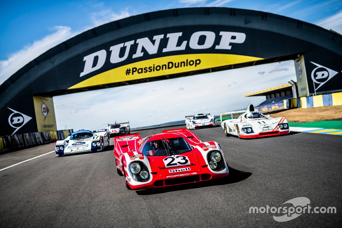 Os seis Porsches vencedores de Le Mans: Porsche 917 KH de 1971, Porsche 936/81 Spyder de 1981, Porsche 917 KH de 1970, Porsche 911 GT1 de 1998, Porsche 962 C de 1987, e o Porsche 919 Hybrid de 2017