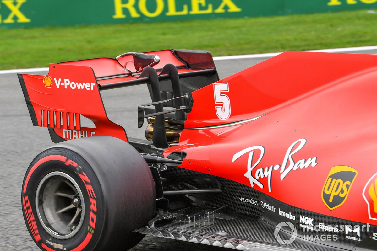 El alerón trasero del monoplaza de Sebastian Vettel, Ferrari SF1000